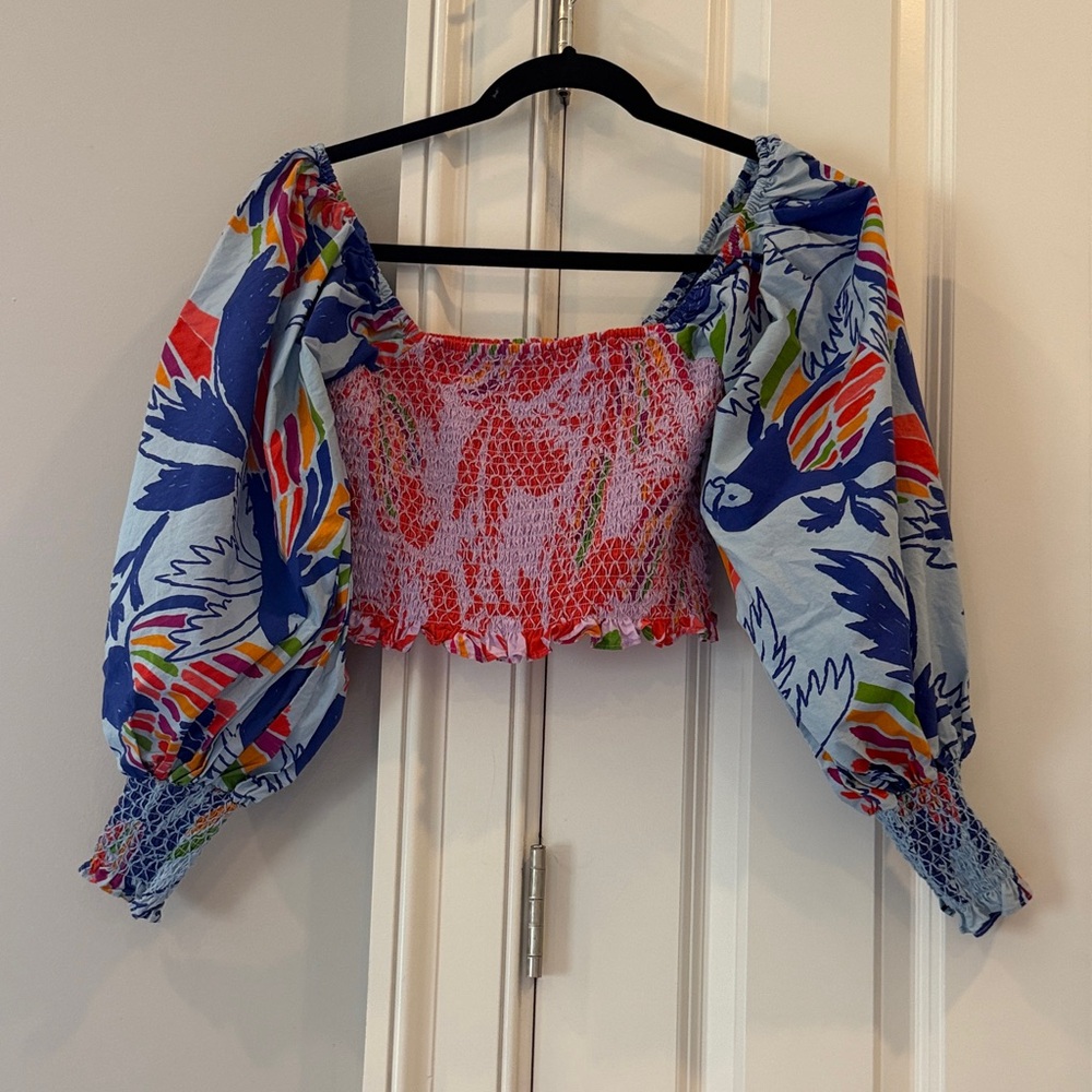 Farm Rio Parrot puff shoulder Women's crop Top